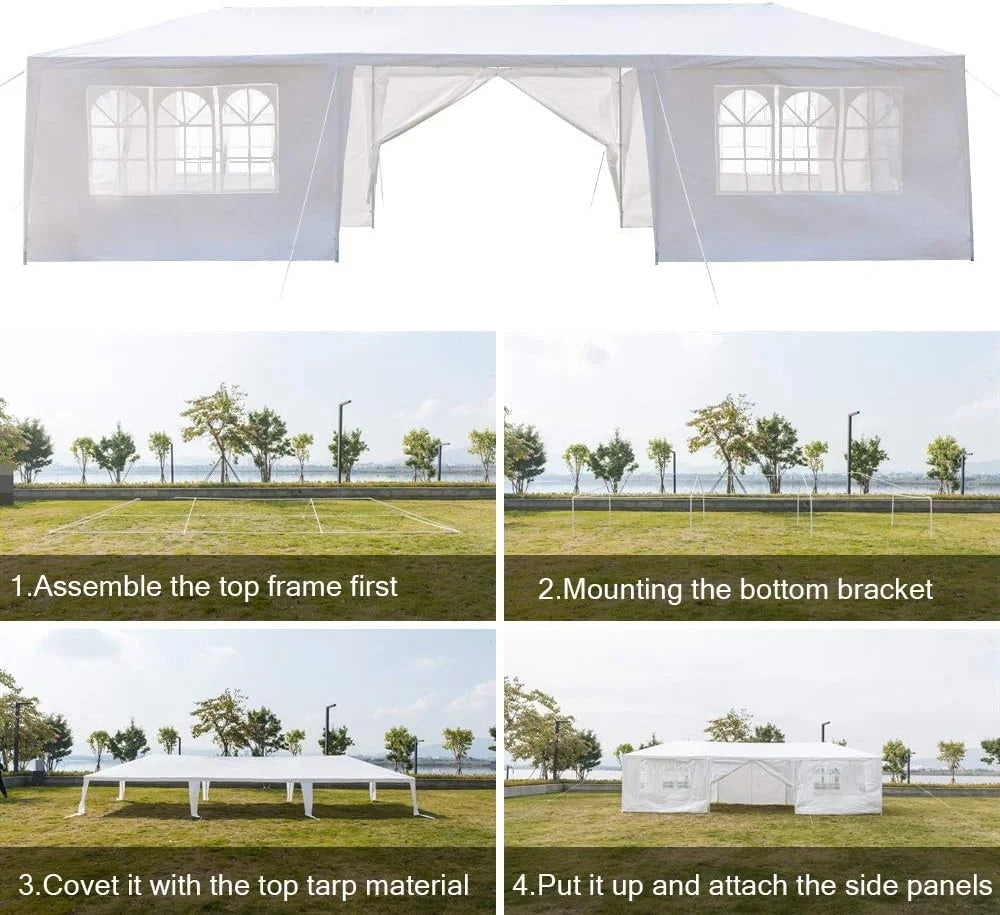 10'x30' Outdoor Patio Wedding Party Tent Heavy Duty Canopy Tent Gazebo, Waterproof UV Protection Tent with Spiral Tubes White(8 Removable Sidewalls 2 Doors)