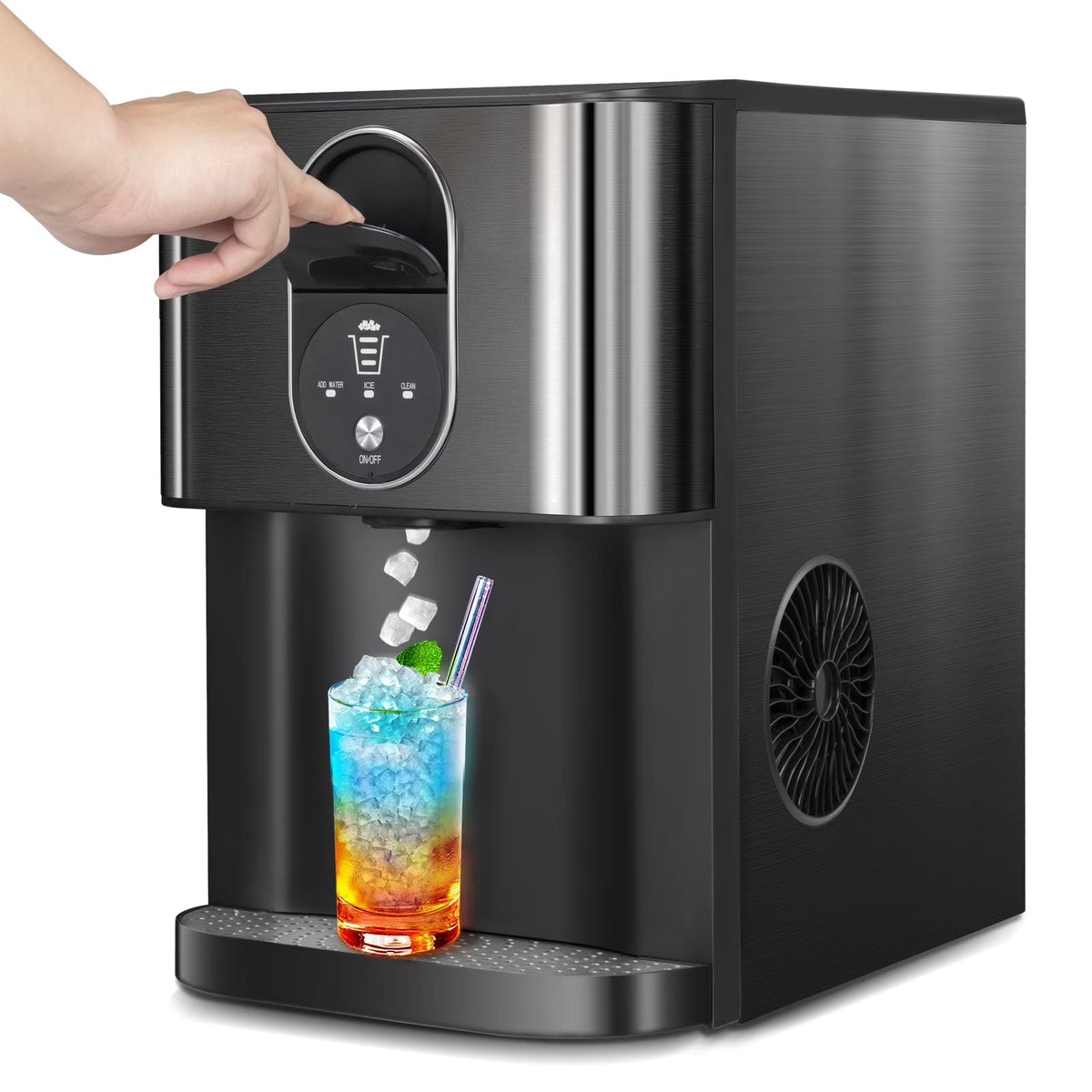 Auseo Ice Maker Countertop with Soft Chewable Ice, 44 Lbs/24H, Self-Cleaning, One-Click Operation for Home/Party(Black)