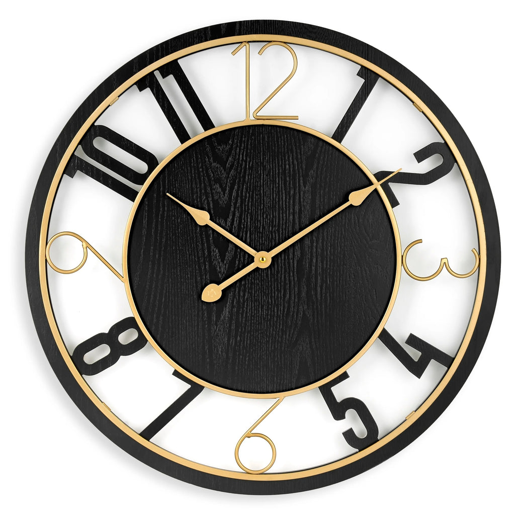 24 Inch Round Wooden Wall Clock, Modern Analog Clock with Numeral Design, Battery Operated