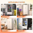 GangMei 71 Inches Tall Metal Garage Storage Cabinets with 5 Adjustable Shelves & Pegboards, Lockable Steel Black Storage Cabinet with Doors for Office, Home, School, Shops, Garage, Assembly required