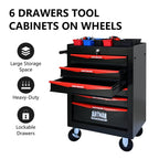 NIGSQJB 30.5"H Rolling Tool Chest Cart with 6 Drawers, 7 Small Tool Boxes Organizers, Lockable Tool Cabinet Storage with Wheels for Garage, Warehouse,Workshop, Repair Shop, DIY, Red