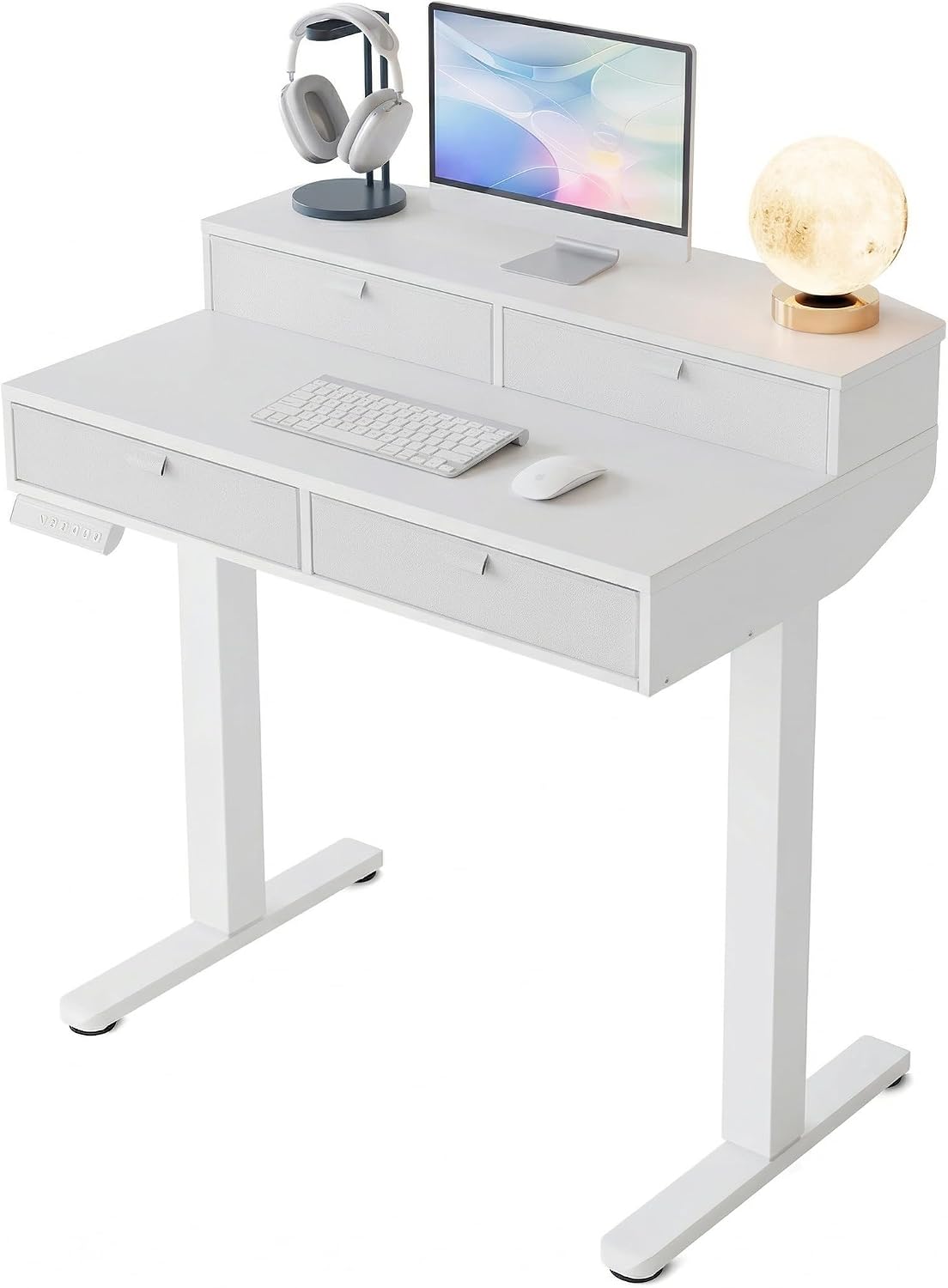 32 x 20 Inch Electric Standing Desk with 4 Drawers, Height Adjustable Sit Stand Desk, Natural