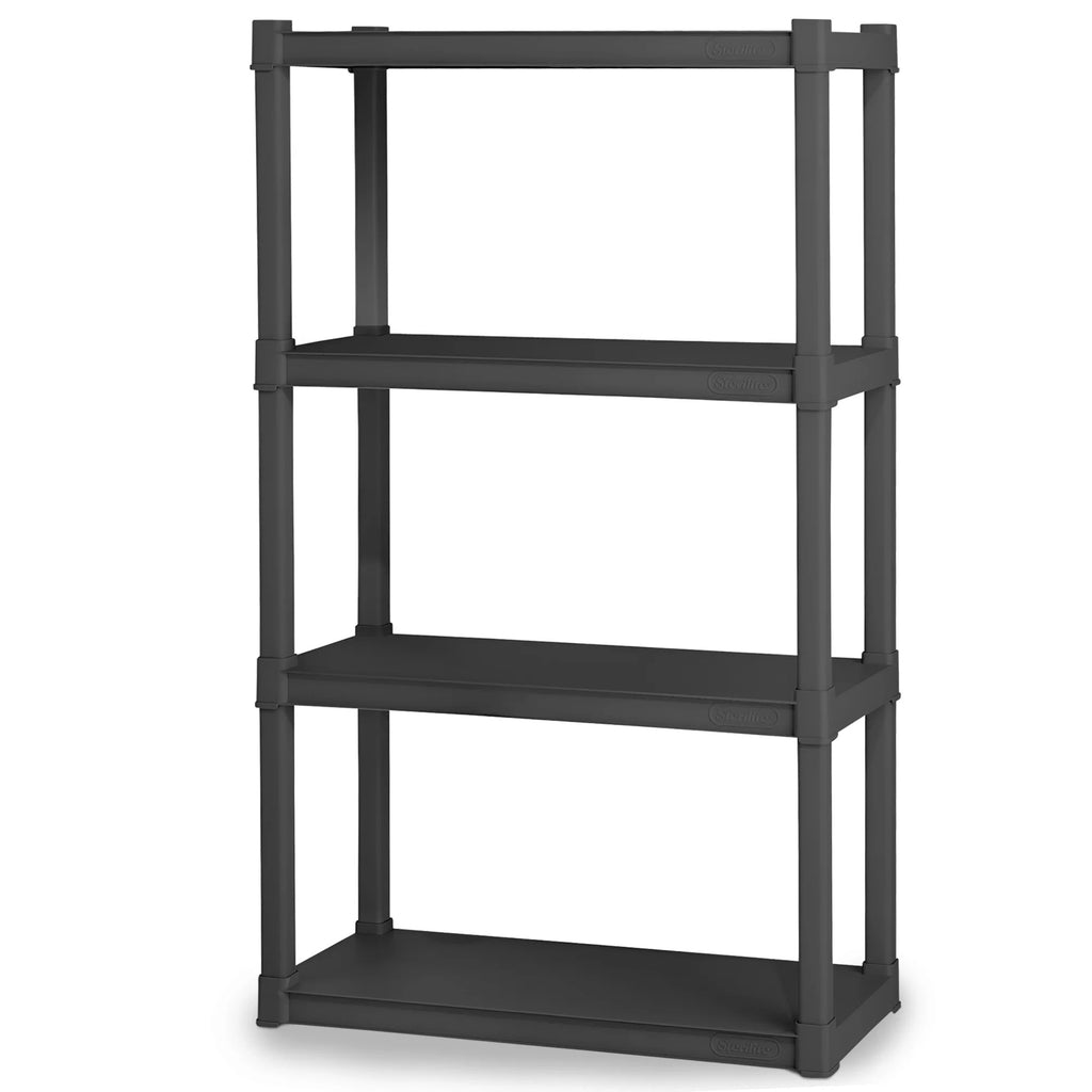 Sterilite 4 Shelf Plastic Storage Unit & 4 Pack 38 Gal Totes & 6 Pack 27 Gal Totes