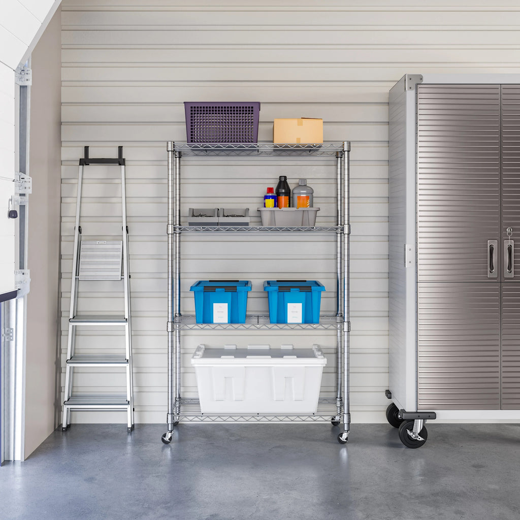 Seville Classics Solid Steel Wire Shelving Storage Unit Adjustable Shelves Organizer Rack, for Home, Kitchen, Office, Garage, Bedroom, Closet, Silver, 4-Tier, 36" W x 14" D