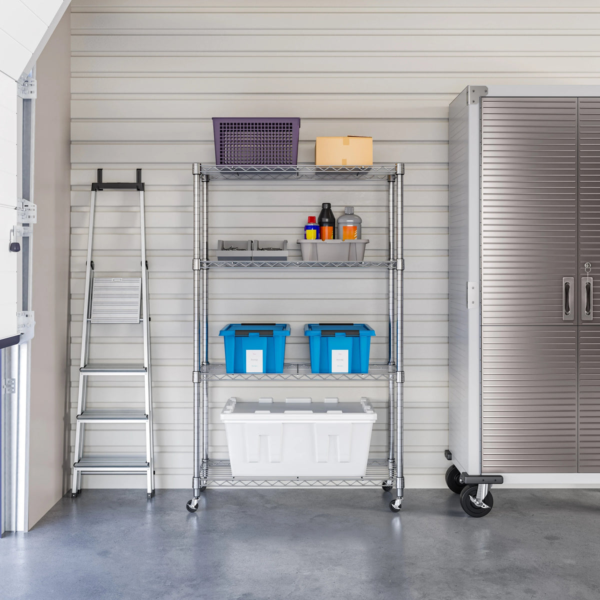 Seville Classics Solid Steel Wire Shelving Storage Unit Adjustable Shelves Organizer Rack, for Home, Kitchen, Office, Garage, Bedroom, Closet, Silver, 4-Tier, 36" W x 14" D