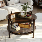 Round Coffee Table, 36" Coffee Table for Living Room, 2-Tier Rustic Wood Desktop with Storage Shelf, Modern Design Home Furniture (Light Walnut)