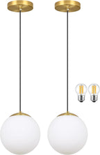 14" Gold Globe Pendant Light, Mid Century Pendant Light, Clear Glass Pendant Lights, Kitchen Island Adjustable Hanging Light Fixture for Dining Room, Bedroom, Kitchen Island