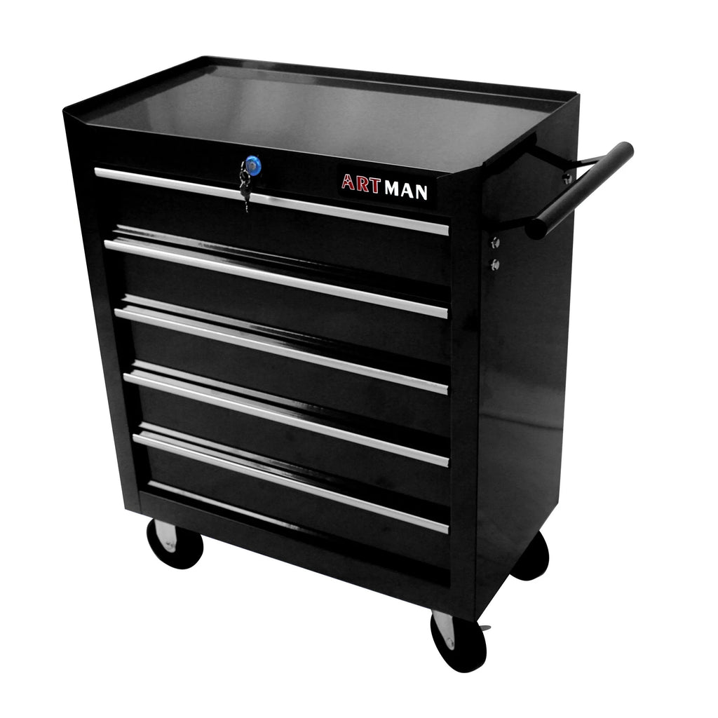 5-Drawer Rolling Tool Chest on Wheels, 24-inch Tool Storage Cabinet with Locking System for Garage Workshop Warehouse Repair Shop, Red