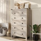 48 Inch Tall Farmhouse Wood Dresser, 5 Drawer Chest of Drawers for Bedroom