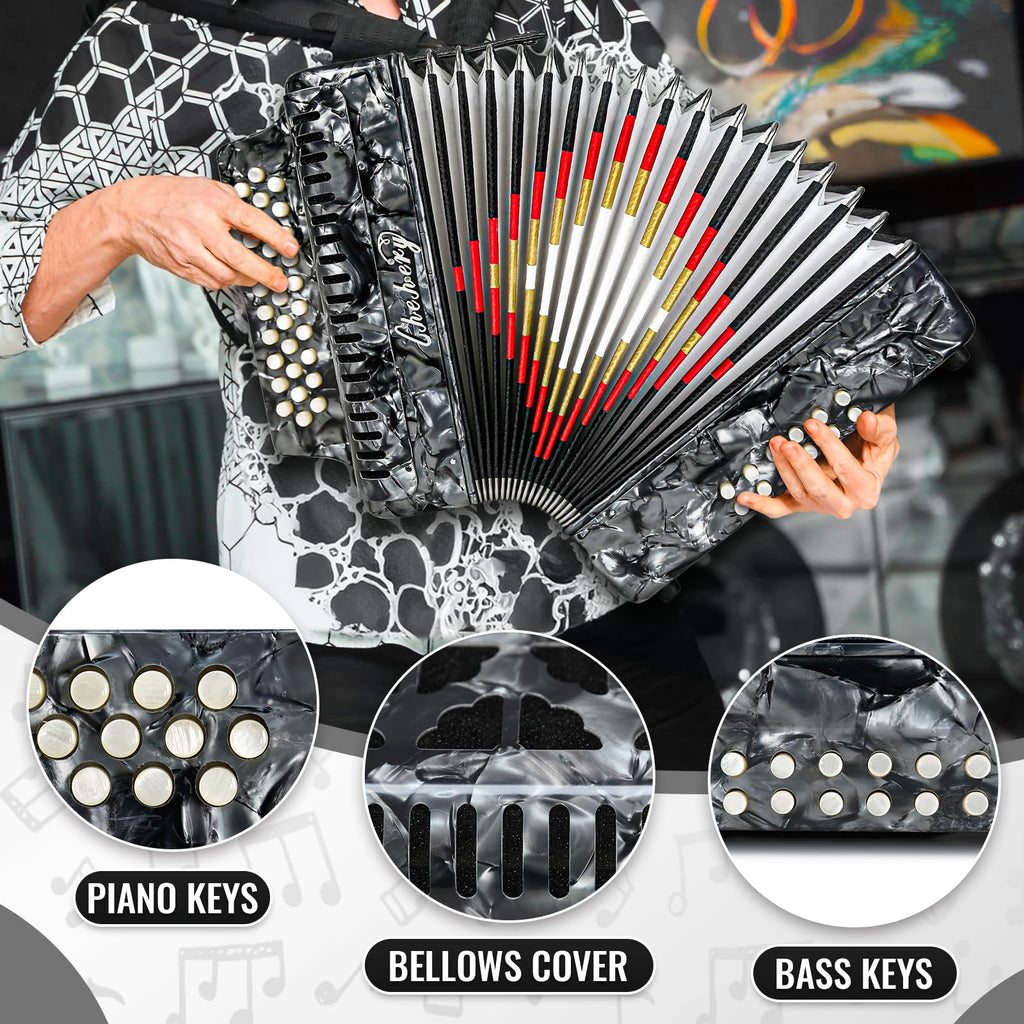 Accordions 31 Key 12 Bass Diatonic G/C/F w Case Strap Gloves Cloth (Gray)