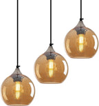Amber Pendant Lights Kitchen Island 3 Pack, 5.9 in Seeded Glass Globe