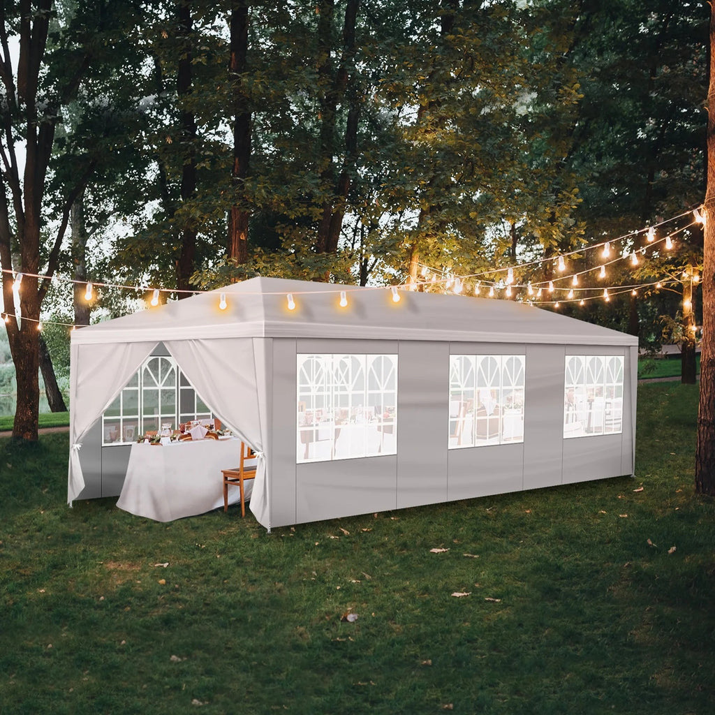 10'x30' Outdoor Party Tent with 8 Removable Sidewalls, Waterproof White Canopy Wedding Gazebo for Backyard, Patio, Camping & Events