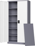 Letaya Metal Garage Storage Cabinets with Lock Door and Adjustable Shelves, Steel Tool Cabinets for Home,Office,Warehouse Organisieren (Gery White, 71" H)