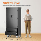 GangMei 71 Inches Tall Metal Garage Storage Cabinets with 5 Adjustable Shelves & Pegboards, Lockable Steel Black Storage Cabinet with Doors for Office, Home, School, Shops, Garage, Assembly required