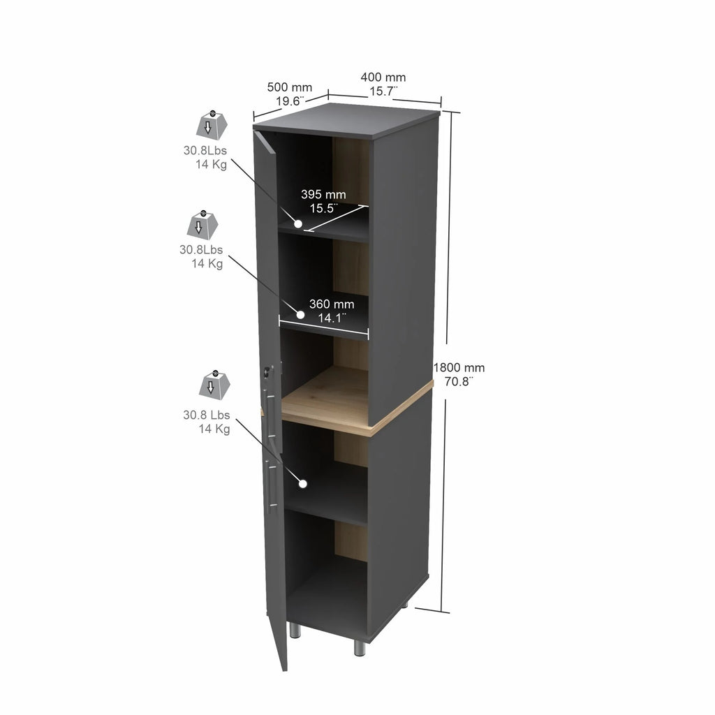 Inval Kratos 70" Engineered Wood Storage Garage Cabinet, Gray/Maple