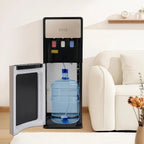 Bottom Loading Water Cooler Dispenser, Storage Cabinet Drinking Fountain Hot & Cold Standing Water Dispenser with Anti-Scalding Design Safety Lock for Home Office (Silver Grey)