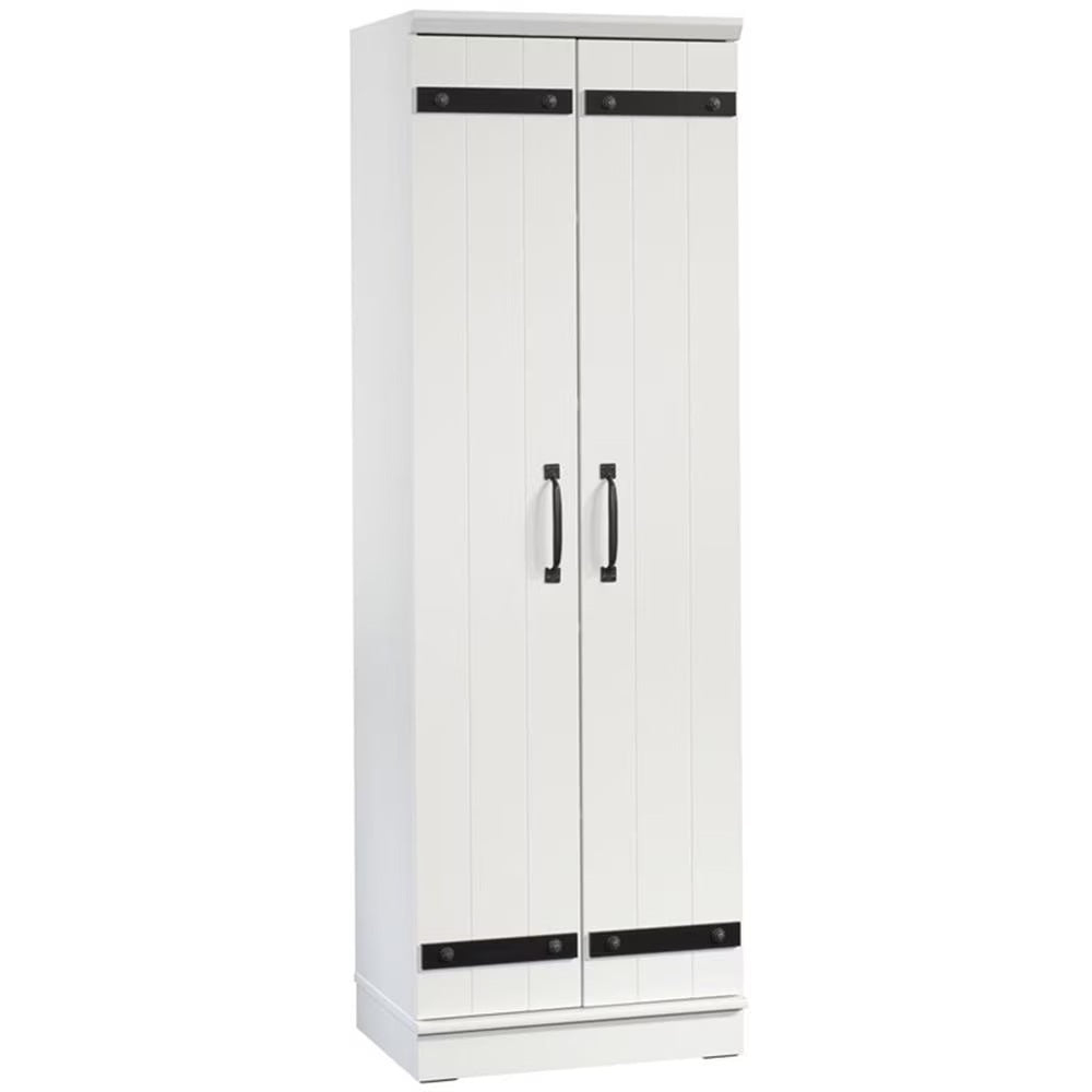Pemberly Row Farmhouse Engineered Wood 2-Door Narrow Storage Cabinet in Salt Oak