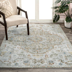Bohemian Medallion Low-Pile Machine-Washable Area Rug, Cream and Terra