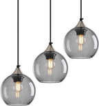 Amber Pendant Lights Kitchen Island 3 Pack, 5.9 in Seeded Glass Globe