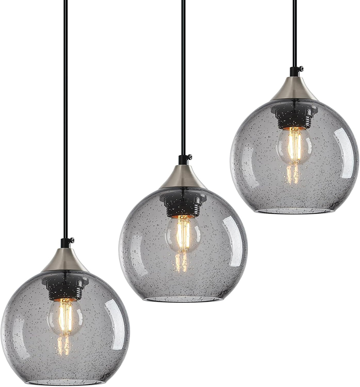 Amber Pendant Lights Kitchen Island 3 Pack, 5.9 in Seeded Glass Globe