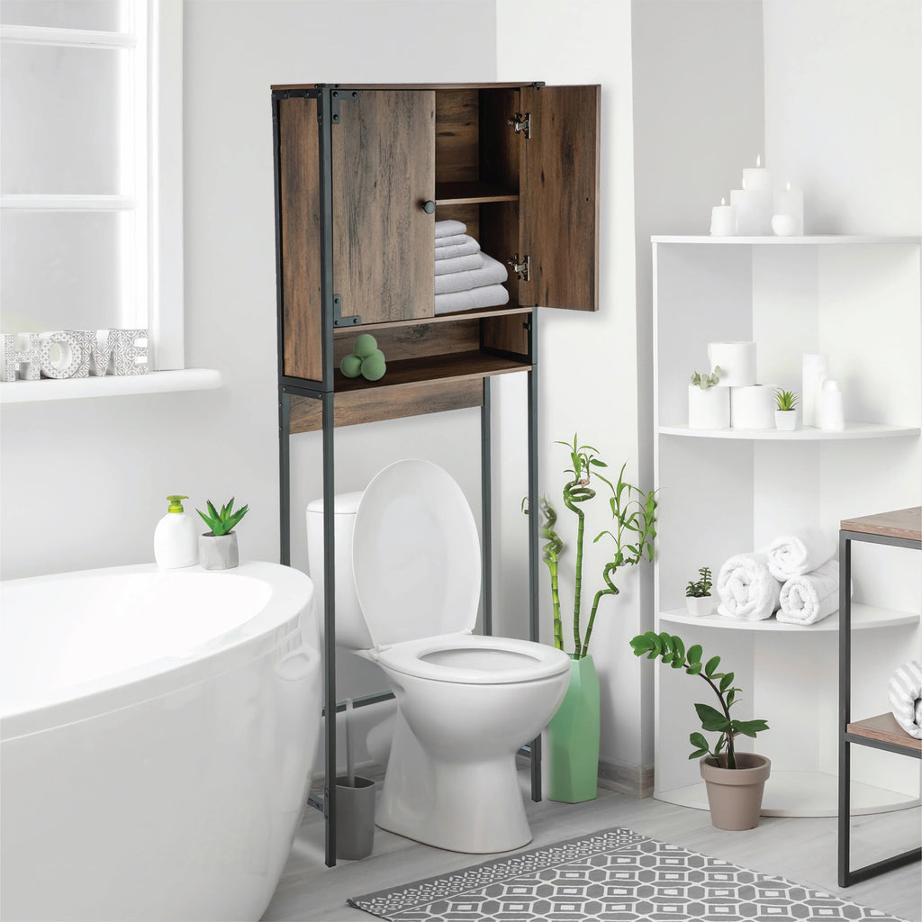 Landia Home over the Toilet Storage Cabinet, 3 Shelves, Brown Wood Finish