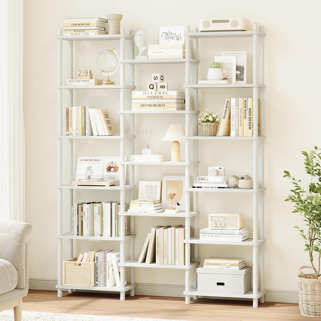 Wooden Triple Wide Bookshelf, 5-Tier Large Open Bookcase, White