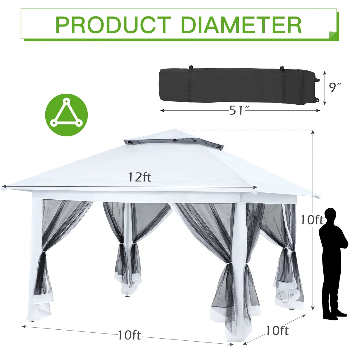 AVAWING 12x12 ft Outdoor Pop-up Canopy Party Tent Easy Setup Patio Wedding Tent, Khaki