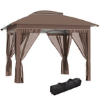 Outdoor Umbrellas Outsunny 12' x 12' Pop Up Canopy Tent with Netting and Carry Bag, Instant Sun Shelter with 137 sq.ft Shade, Tents for Parties, Height Adjustable, for Outdoor, Garden, Patio, Khaki,P