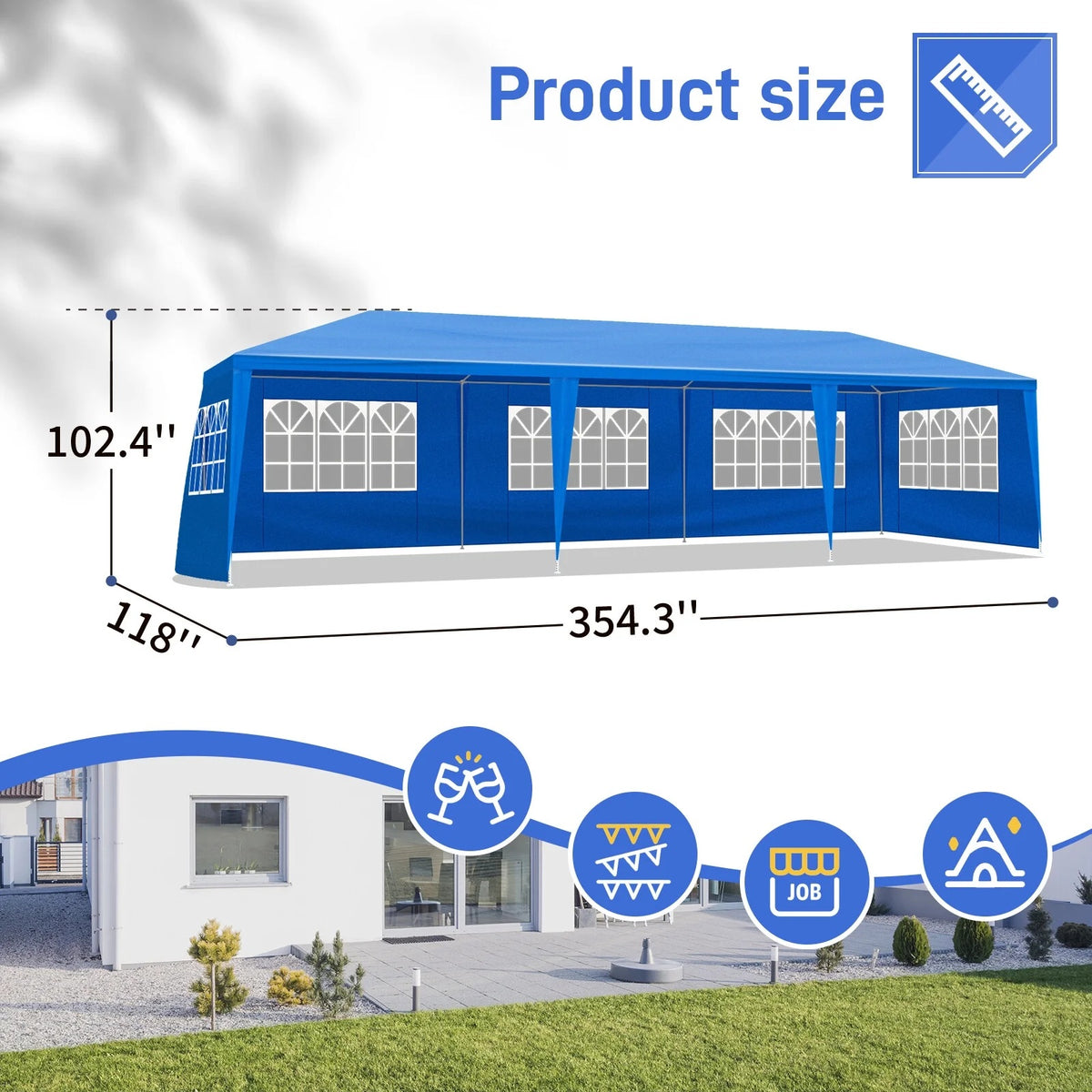 SONGMY Party Tent, Tents for Parties, Outdoor Gazebo Wedding Patio Camping Carport Canopy Shade Canopy Tent with Removable Sidewalls, Outside Event for Garden, Backyard (10'x30' Eight Sides Blue)