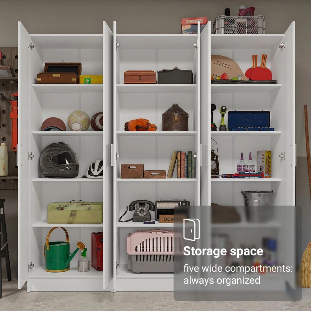 Madesa Garage Set 3 Pantry Storage Cabinet with 15 Utility Shelves 71"L Wooden Organization Unit for Garage - White