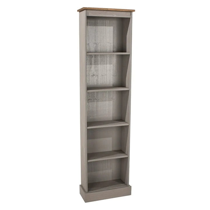 Tall Narrow Wood Bookcase, Slim Freestanding Bookshelf for Small Spaces, Home Office and Living Room