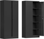 Metal Storage Cabinet, Garage Storage Cabinet with Doors and 2 Adjustable Shelves, 36" White Metal Cabinet, Locking Cabinet for Home,Garage,Office,School