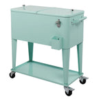 EasingRoom Iron Spray Plastic Patio Cooler Cart with Tray Cooler with Shelf Green