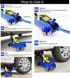 2T Floor Jack Car Trolley Jack Hydraulic Jack Quick Lift Jack with 2PCS Axle Stands 3 Ton