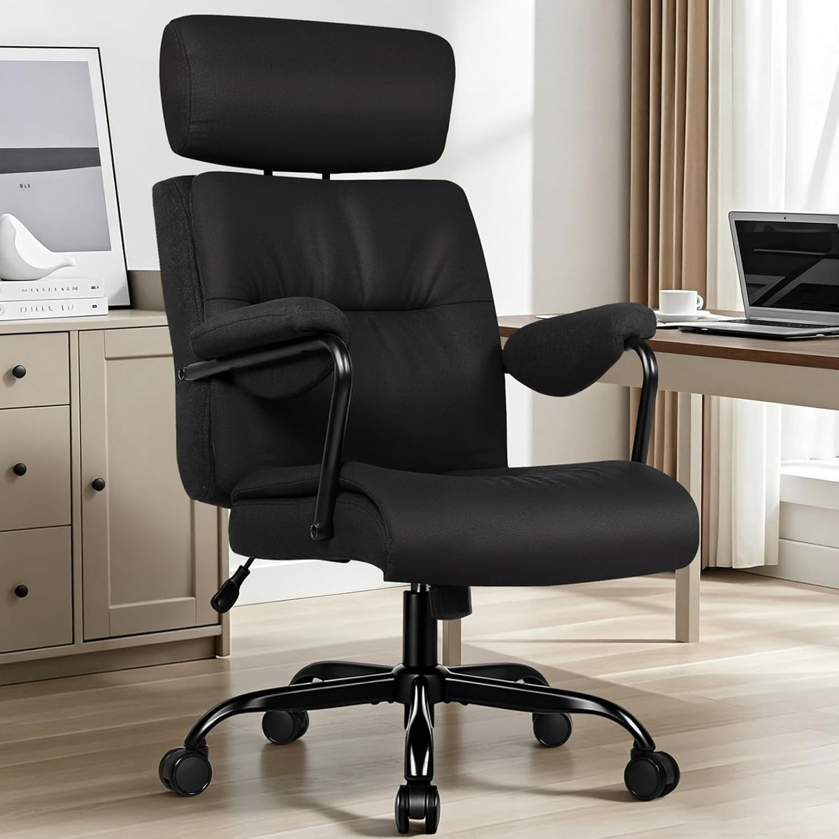 Executive Office Chair Ergonomic, Leather Desk Chair, Comfy High Back, Black
