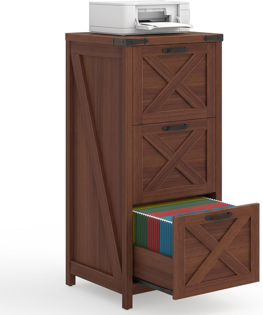 3 Drawers Tall Farmhouse File Cabinet with Wheels, Rustic White