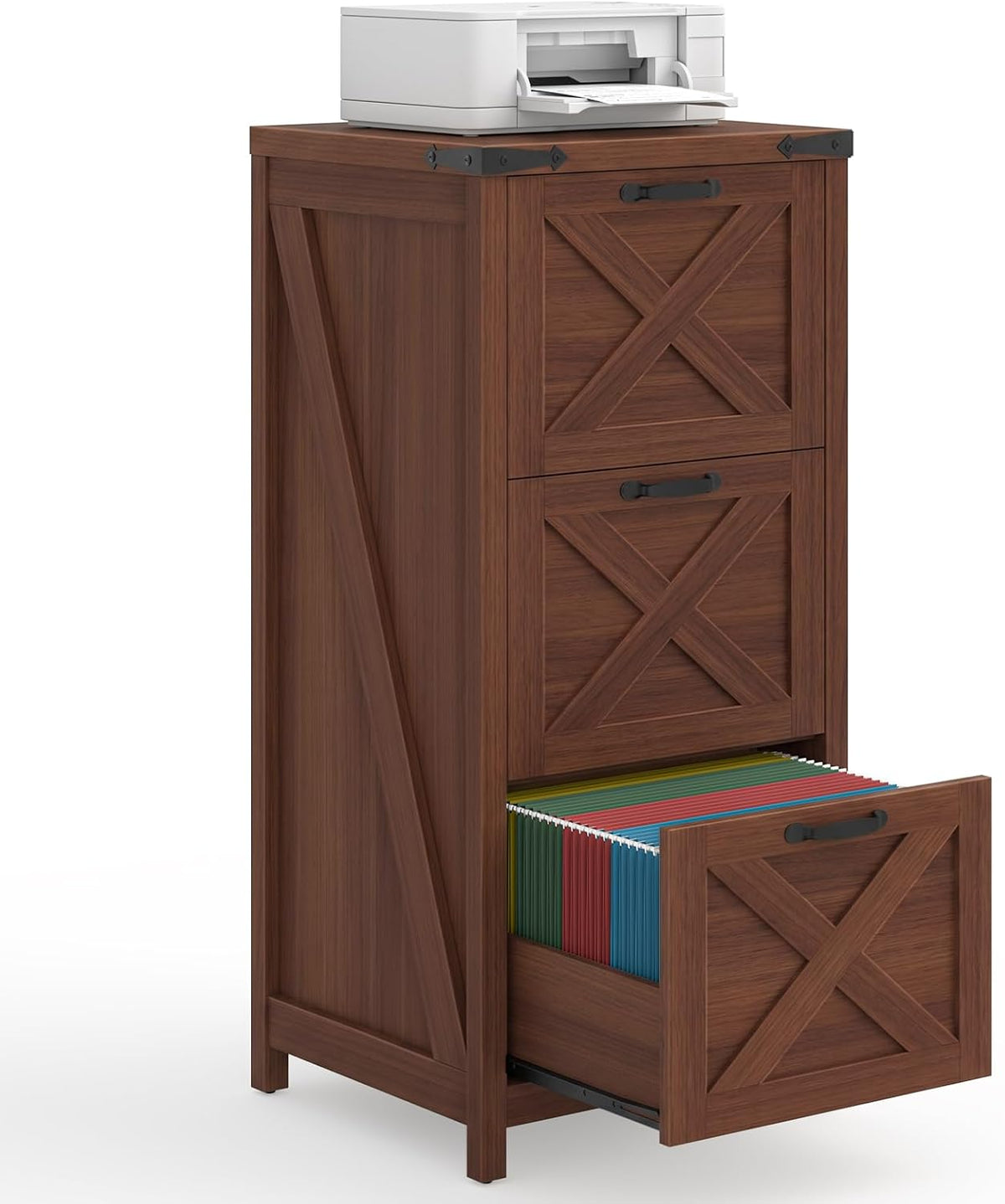 3 Drawers Tall Farmhouse File Cabinet with Wheels, Rustic White