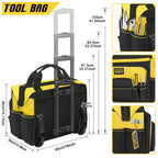 18" Rolling Tool Bag with Wheels, 15-Pocket Heavy Duty Rolling Tool Storage Bag with Retractable Handle for Construction, Carpentry, Repair