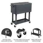 EasingRoom Iron Spray Plastic Patio Cooler Cart with Tray Cooler with Shelf Green