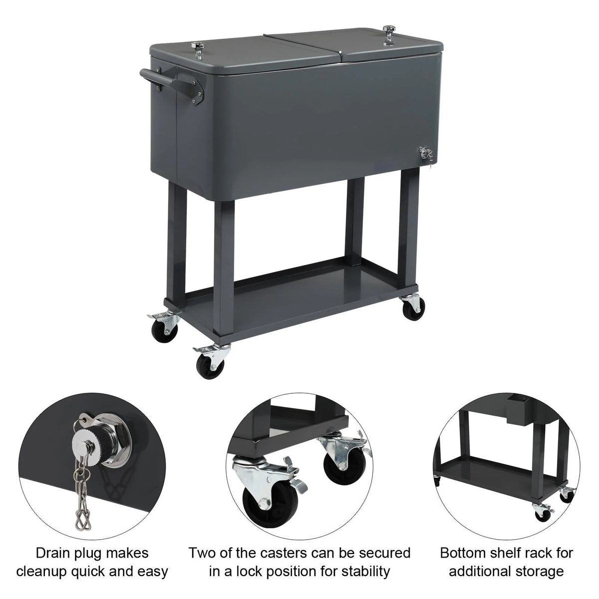 EasingRoom Iron Spray Plastic Patio Cooler Cart with Tray Cooler with Shelf Green