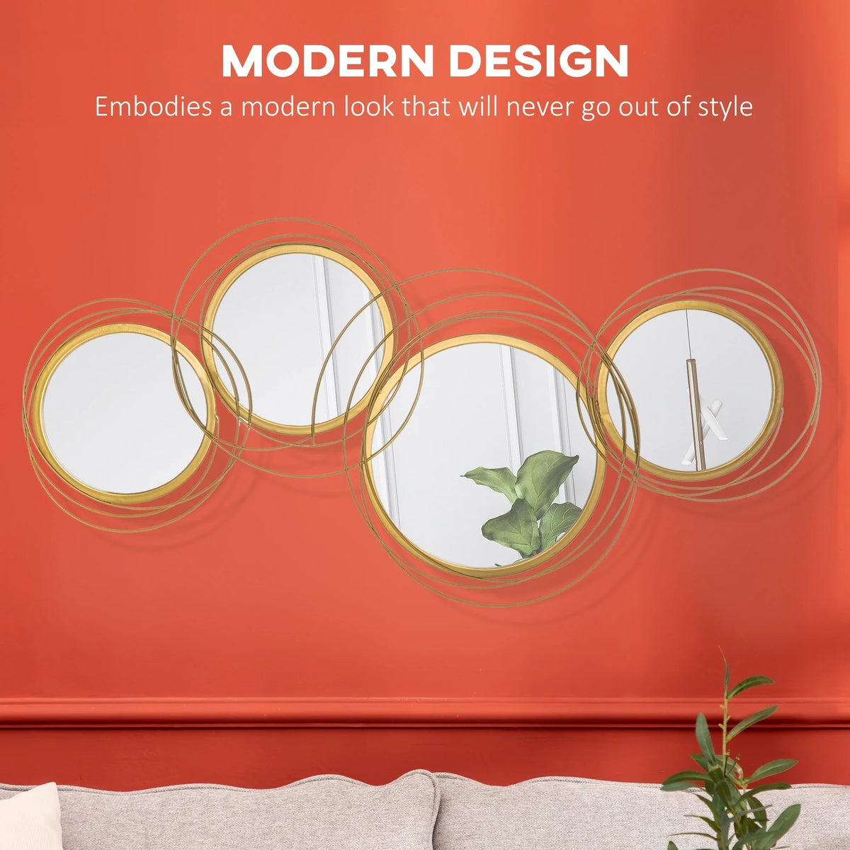 Modern Gold Metal Wall Art with Mirror, Decorative Hanging Wall Sculpture for Living Room, Bedroom and Dining Room