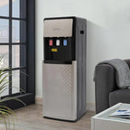 Bottom Loading Water Cooler Dispenser, Storage Cabinet Drinking Fountain Hot & Cold Standing Water Dispenser with Anti-Scalding Design Safety Lock for Home Office (Silver Grey)