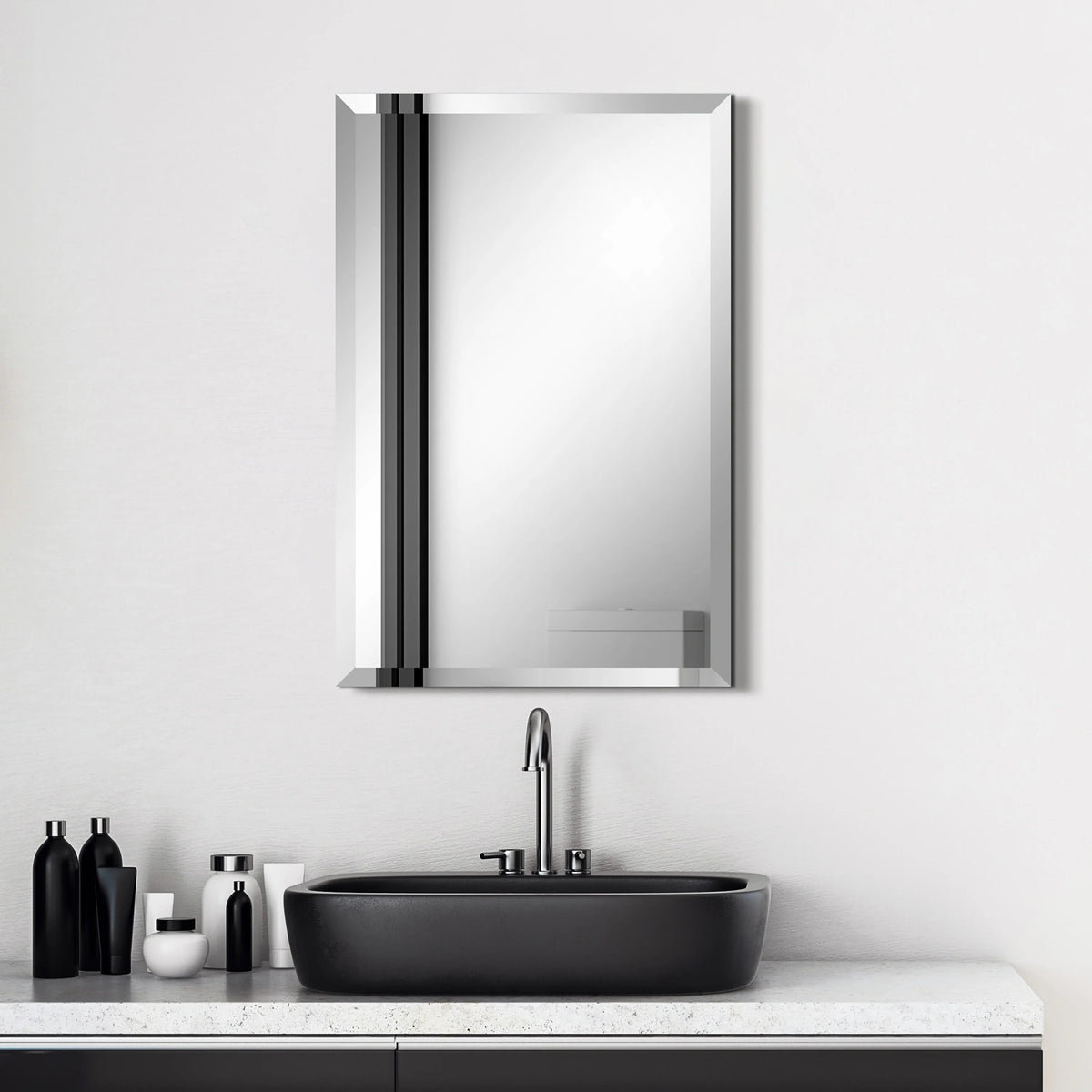 Frameless Beveled Prism Wall Mirror, Clear Square or Rectangular Decorative Mirror for Bathroom, Bedroom and Home Decor