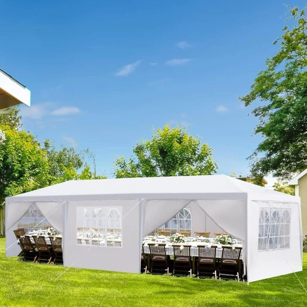 10'x30' Party Tent Outdoor Wedding Event Tents with 8 Removable Sidewalls, Heavy Duty Gazebo, Large Canopy Waterproof for Parties Patio Birthday All Season White