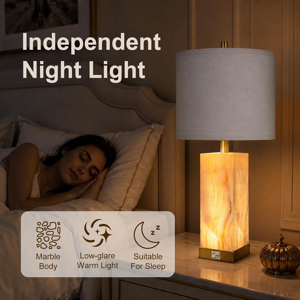 Translucent Marble Table Lamps with Night Light for Living Room