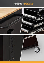 Rolling Tool Chest Extra-Deep 46In 9-Drawers, Mobile Tool Storage Cabinet/Work Bench with Wooden Top/Power Strip, Equipped with Casters, Handle, Liner, and Locking System, 1200 lbs Capacity