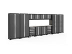 NewAge Products Bold Series Gray 14 Piece Cabinet Set, Heavy Duty 24-Gauge Steel Garage Storage System, LED Lights Included