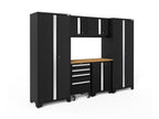 NEWAGE PRODUCTS INC. Bold Steel 7-Piece Garage Storage Cabinet Set Black with Bamboo Worktop