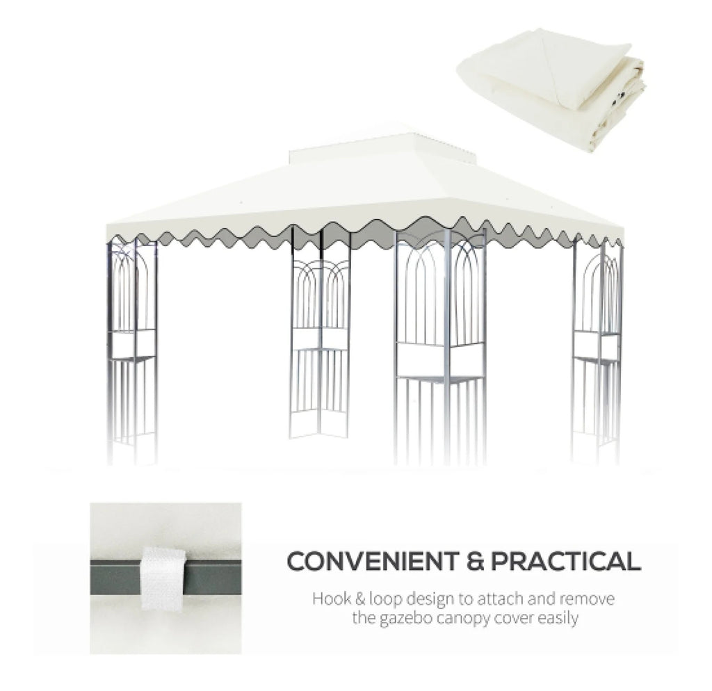 10x10 Ft Outdoor Patio Gazebo Replacement Canopy,Double Tiered Gazebo Tent Roof Top Cover Only wavy border(Frame Not Include)-Beige