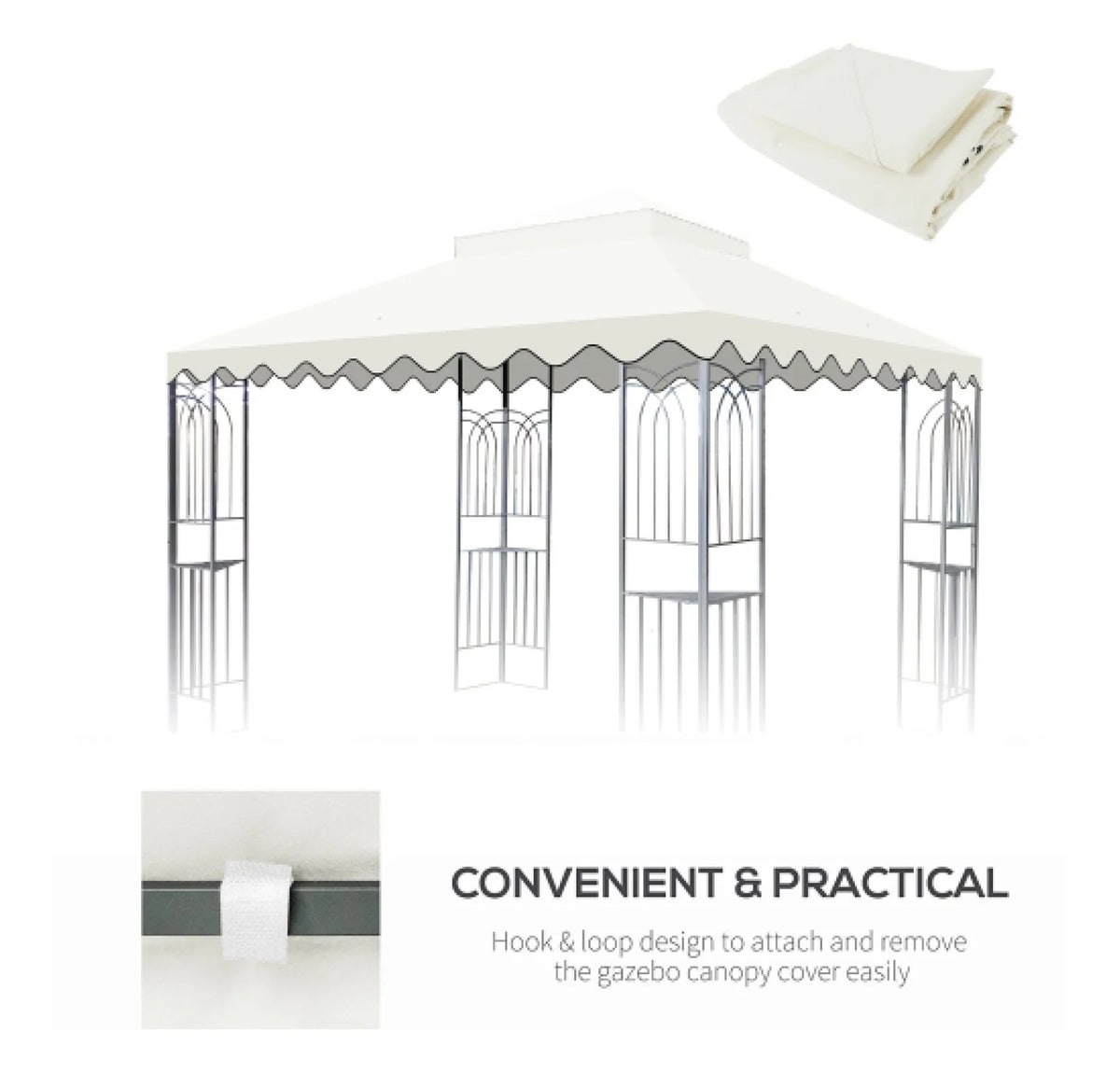 10x10 Ft Outdoor Patio Gazebo Replacement Canopy,Double Tiered Gazebo Tent Roof Top Cover Only wavy border(Frame Not Include)-Beige